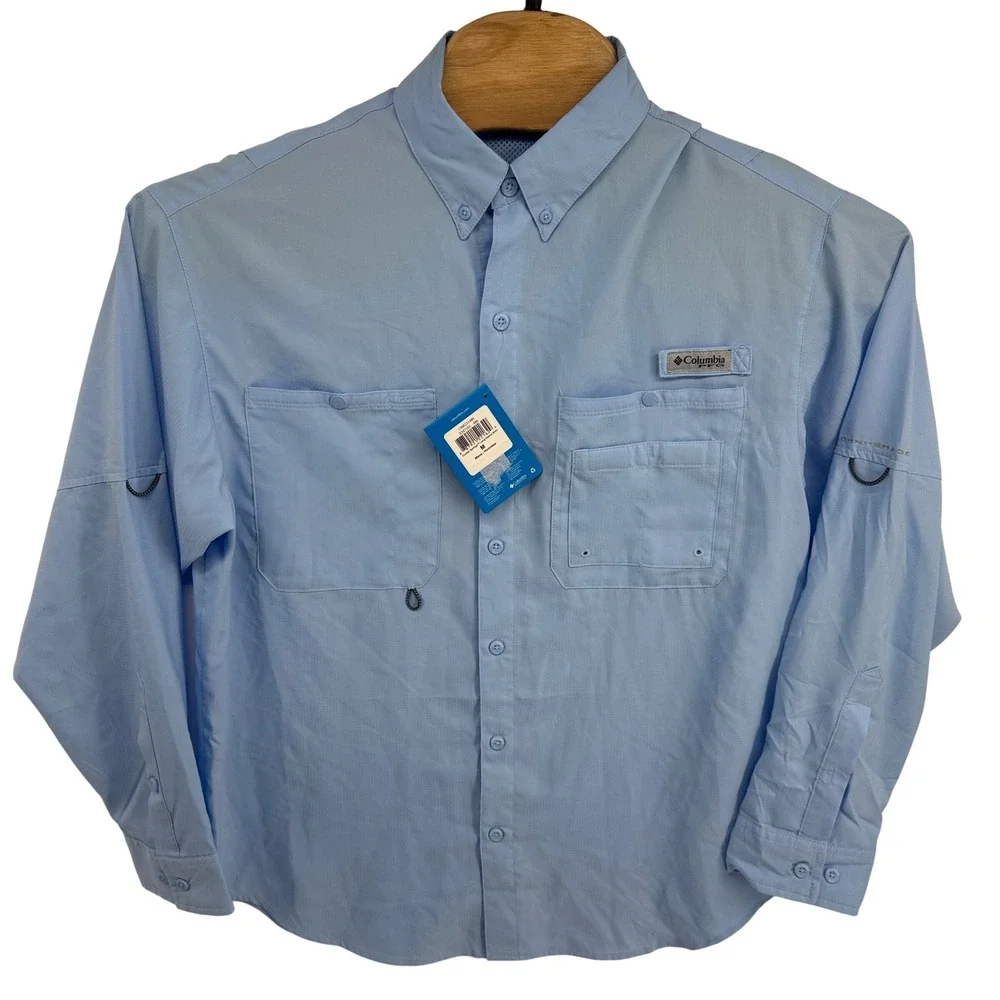 Columbia PFG Crystal Springs Mens M Light Blue Long Sleeve Fishing Shirt XM7102 - Picture 2 of 14
